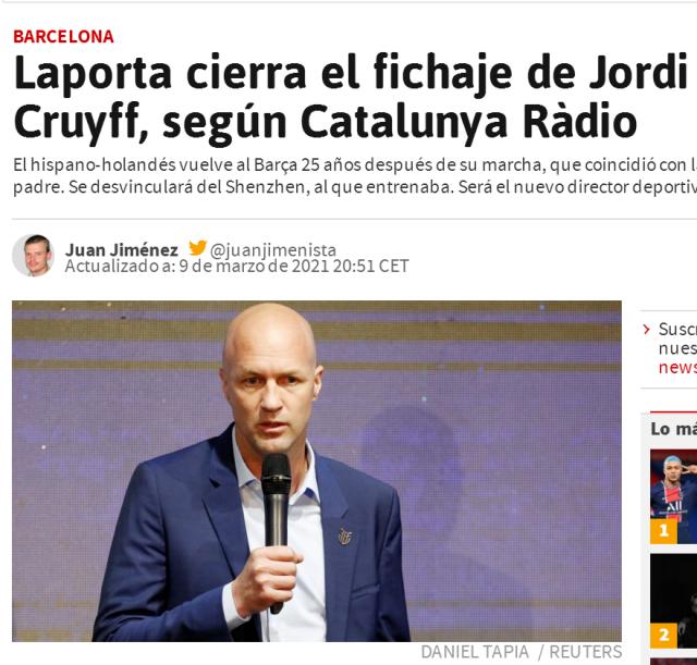 hth体育官网入口-定了？阿斯报：小克鲁伊夫即将任巴萨技术总监